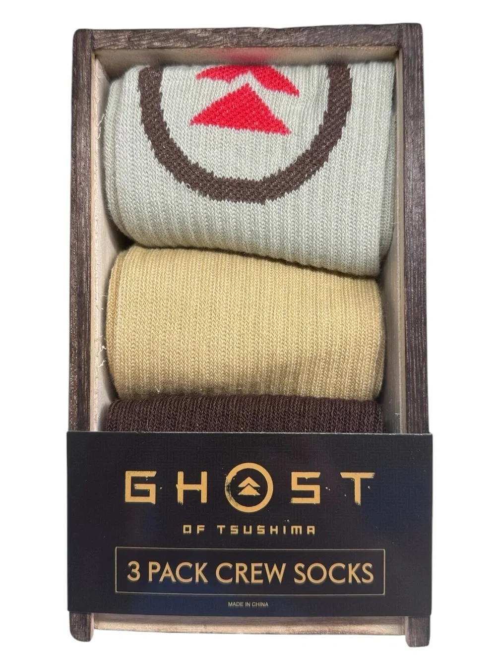 Ghost of Tsushima PlayStation 3-Pack Crew Socks Set with Wooden Collector's Box